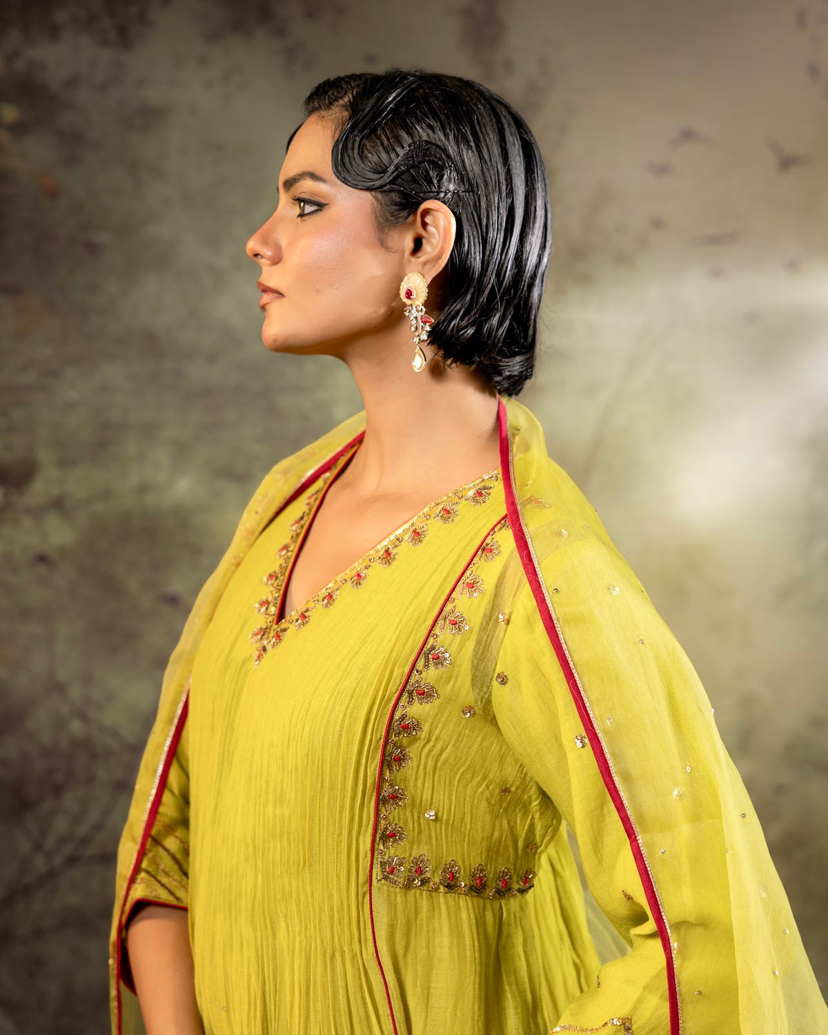 Neon Green 5 Boota Kurta Set