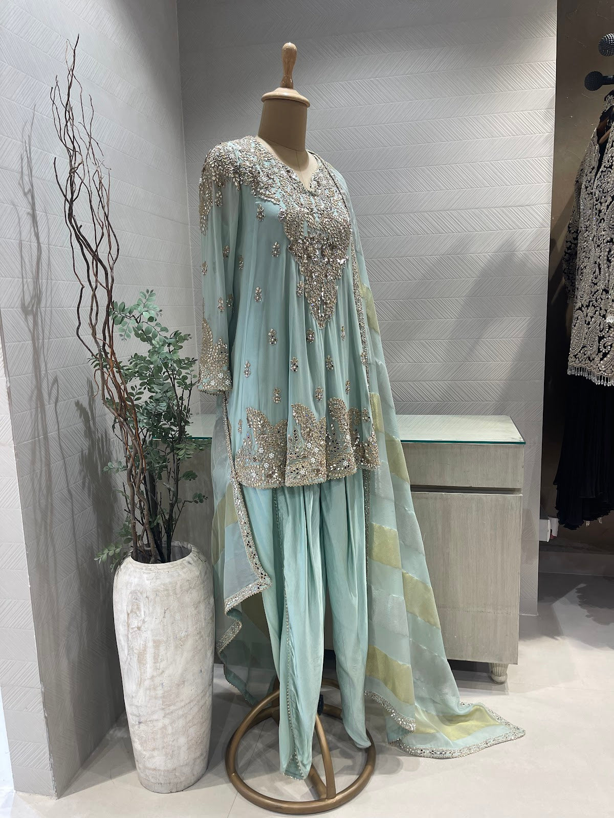 Powder Blue Gota Dhoti Suit Set