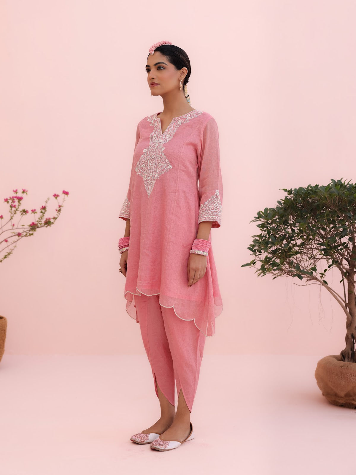 Siya Chanderi Pink Dhoti Set