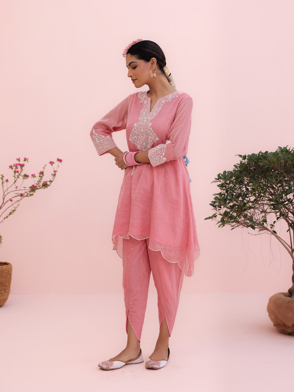 Siya Chanderi Pink Dhoti Set