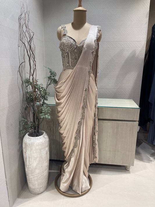 Champagne Gold Draped Gown for Cocktail Party