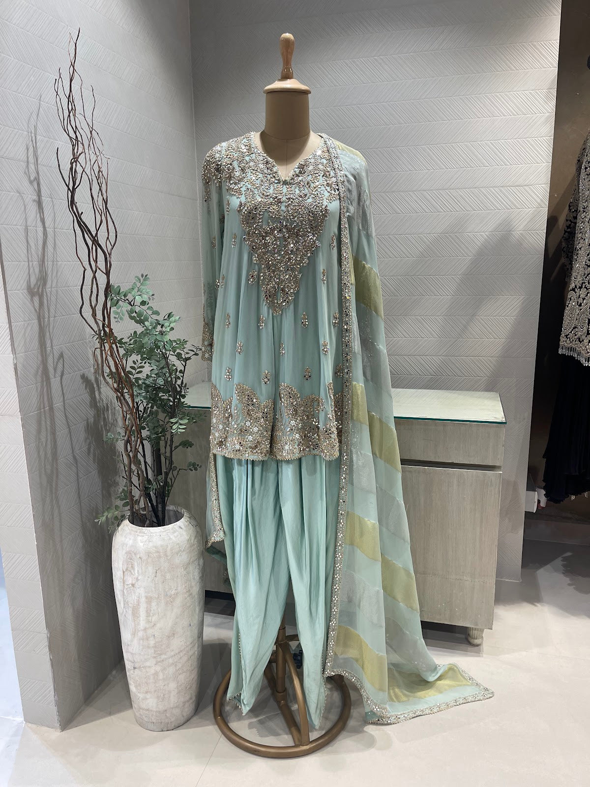 Powder Blue Gota Dhoti Suit Set