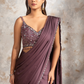 Dark Mauve Lycra Draped Saree