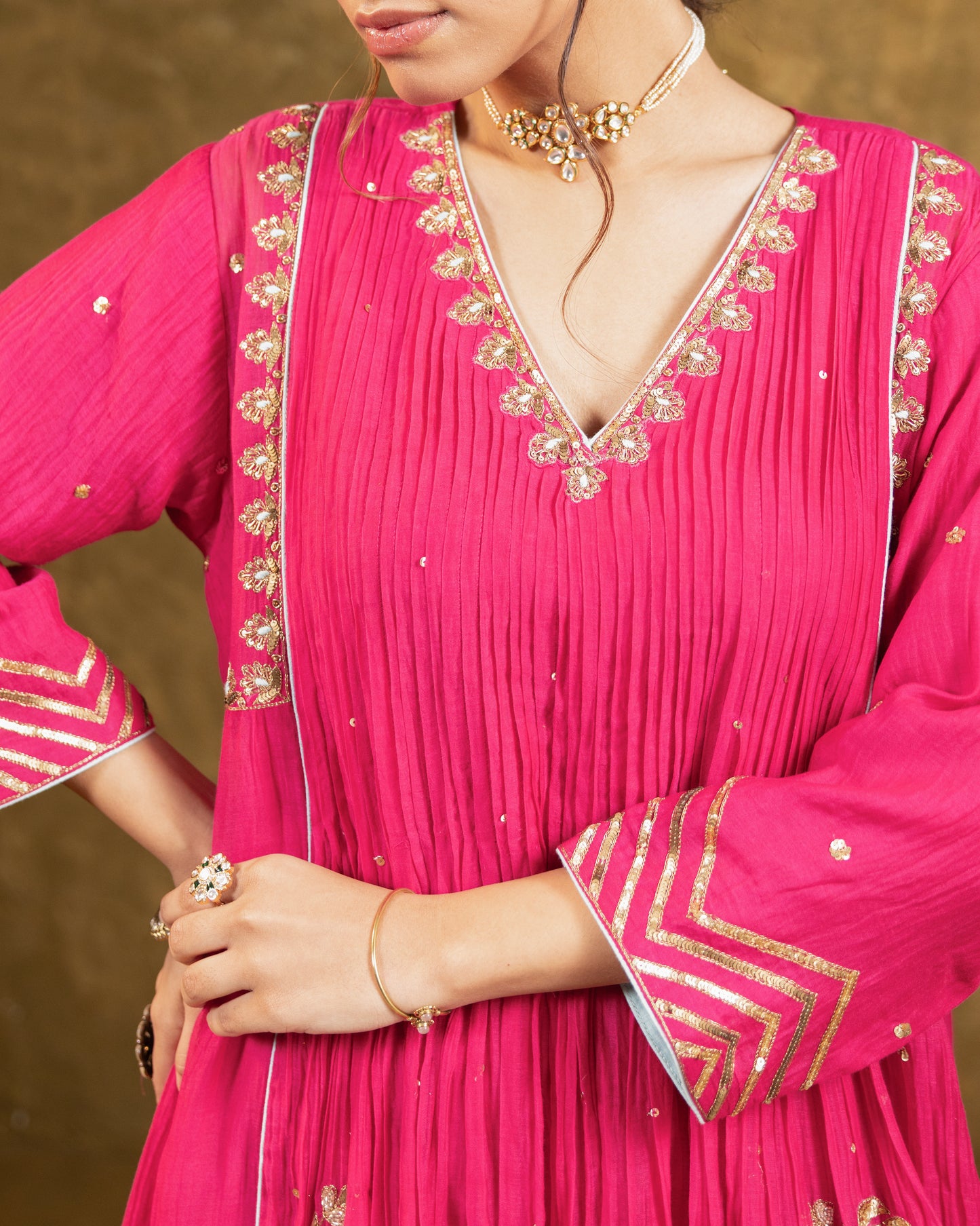 Pink 5 boota kurta set