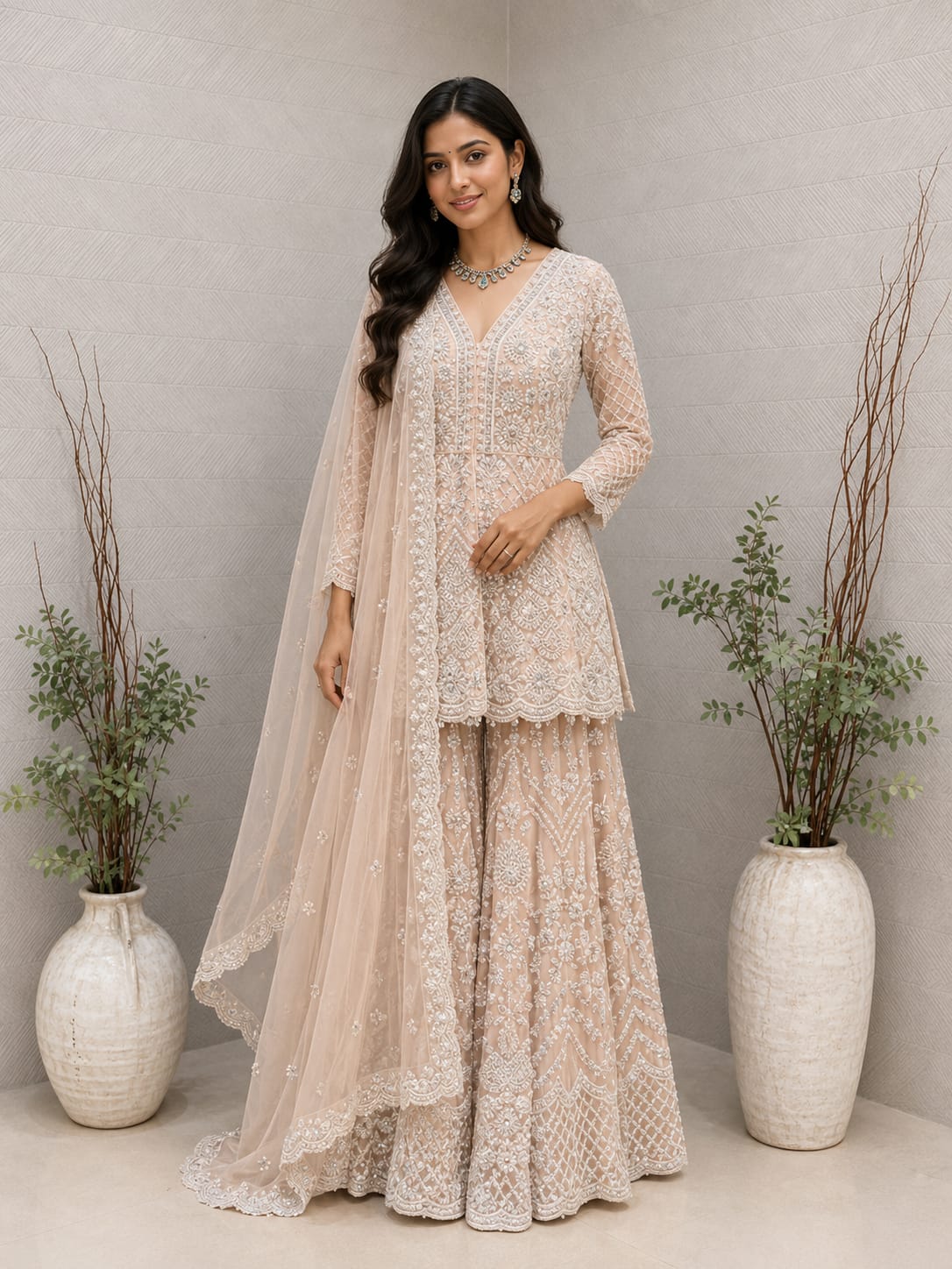Blush Peach Sharara Set