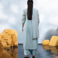 POWER BLUE WITH SEA GREEN FLOWERS STRAIGHT KURTA SET WITH DUPATTA