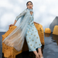 POWER BLUE WITH SEA GREEN FLOWERS STRAIGHT KURTA SET WITH DUPATTA