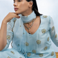 POWER BLUE WITH SEA GREEN FLOWERS STRAIGHT KURTA SET WITH DUPATTA