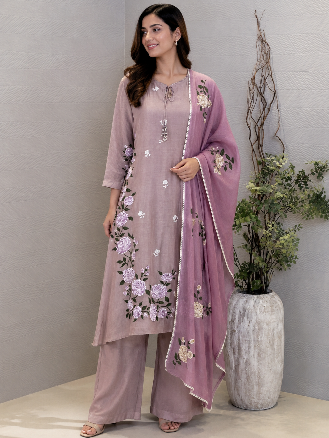 Mauve floral kurta set