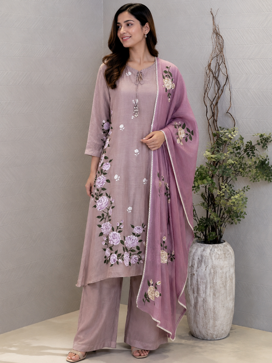 Mauve floral kurta set