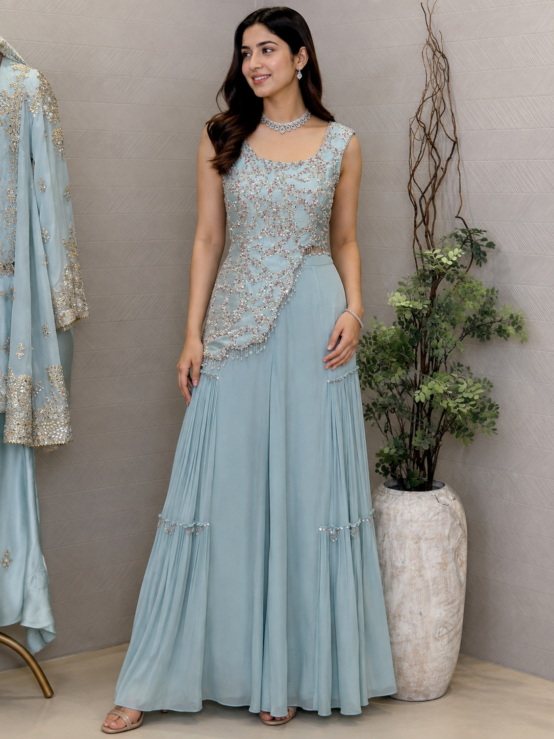 Ice Blue Sharara set