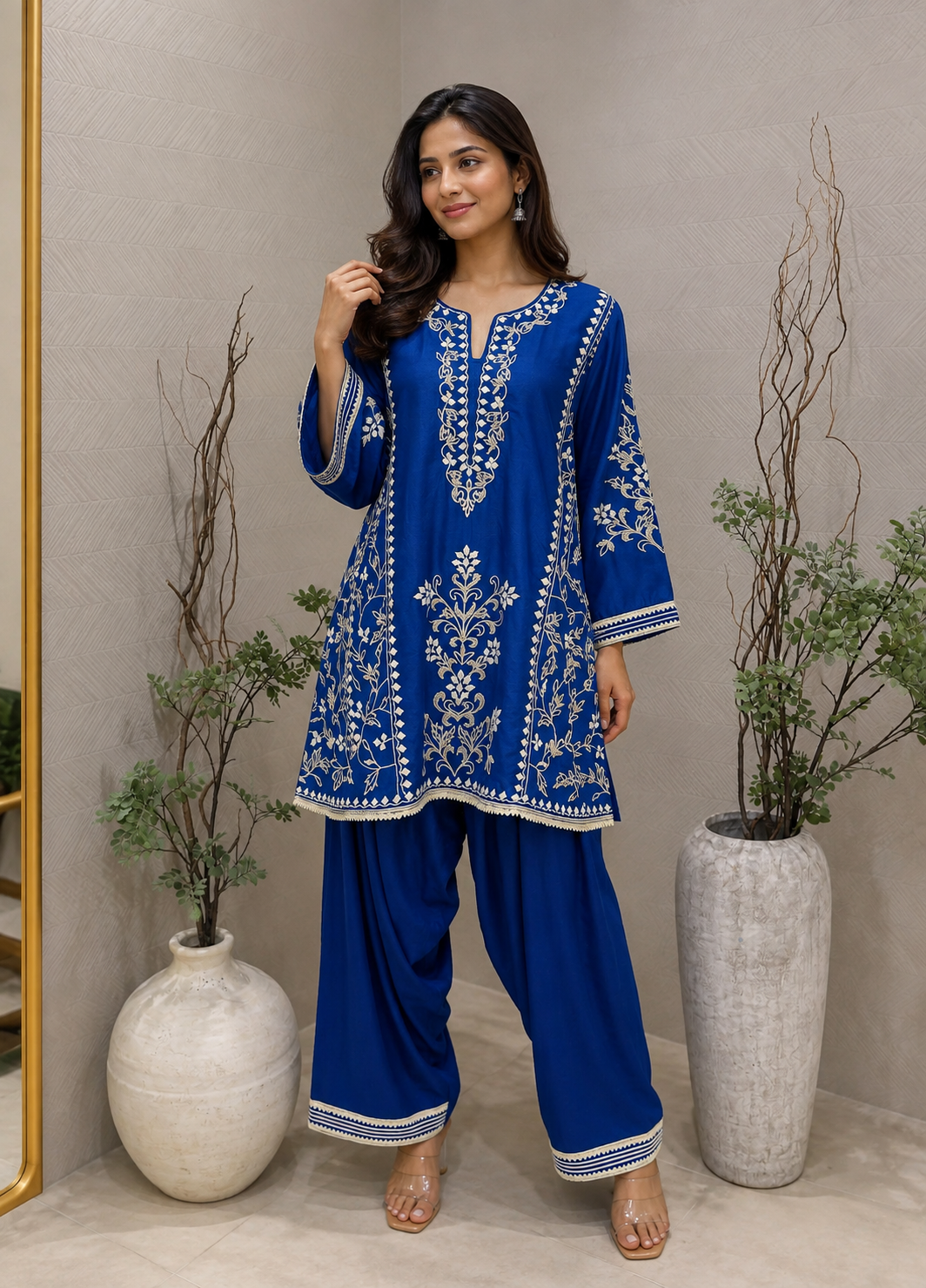 Royal Blue Embroidered Cord Set