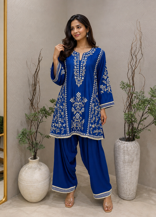 Royal Blue Embroidered Cord Set