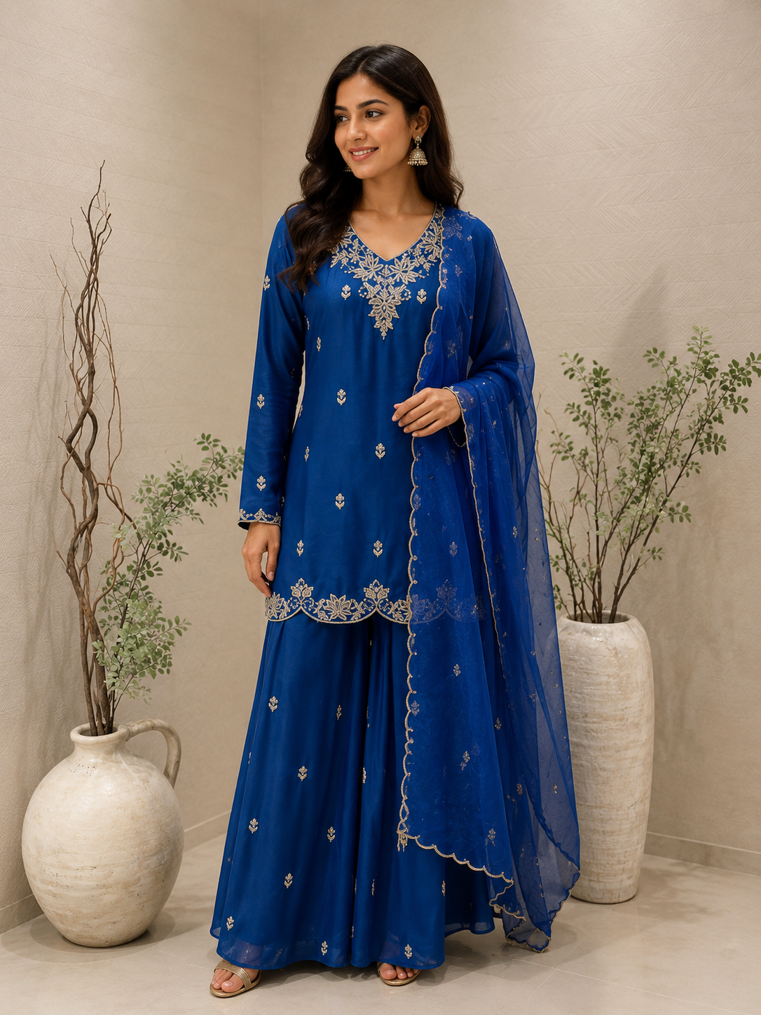 Blue Zardozi Sharara Set
