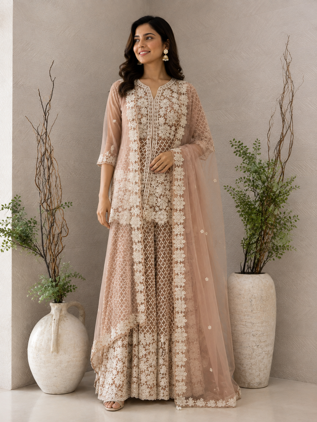 Old Rose Embellished Peplum Sharara Set