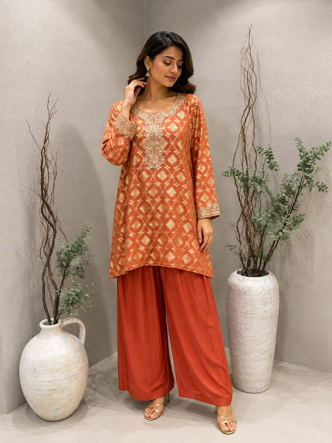 Orange Banrasi Co - ord Set