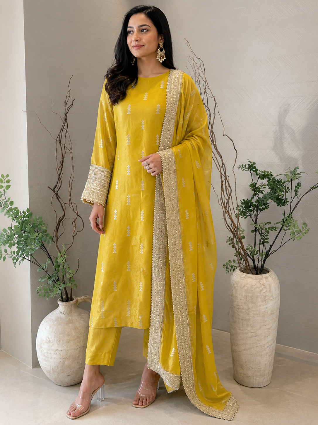 Yellow Kanjivaram Kurta Set