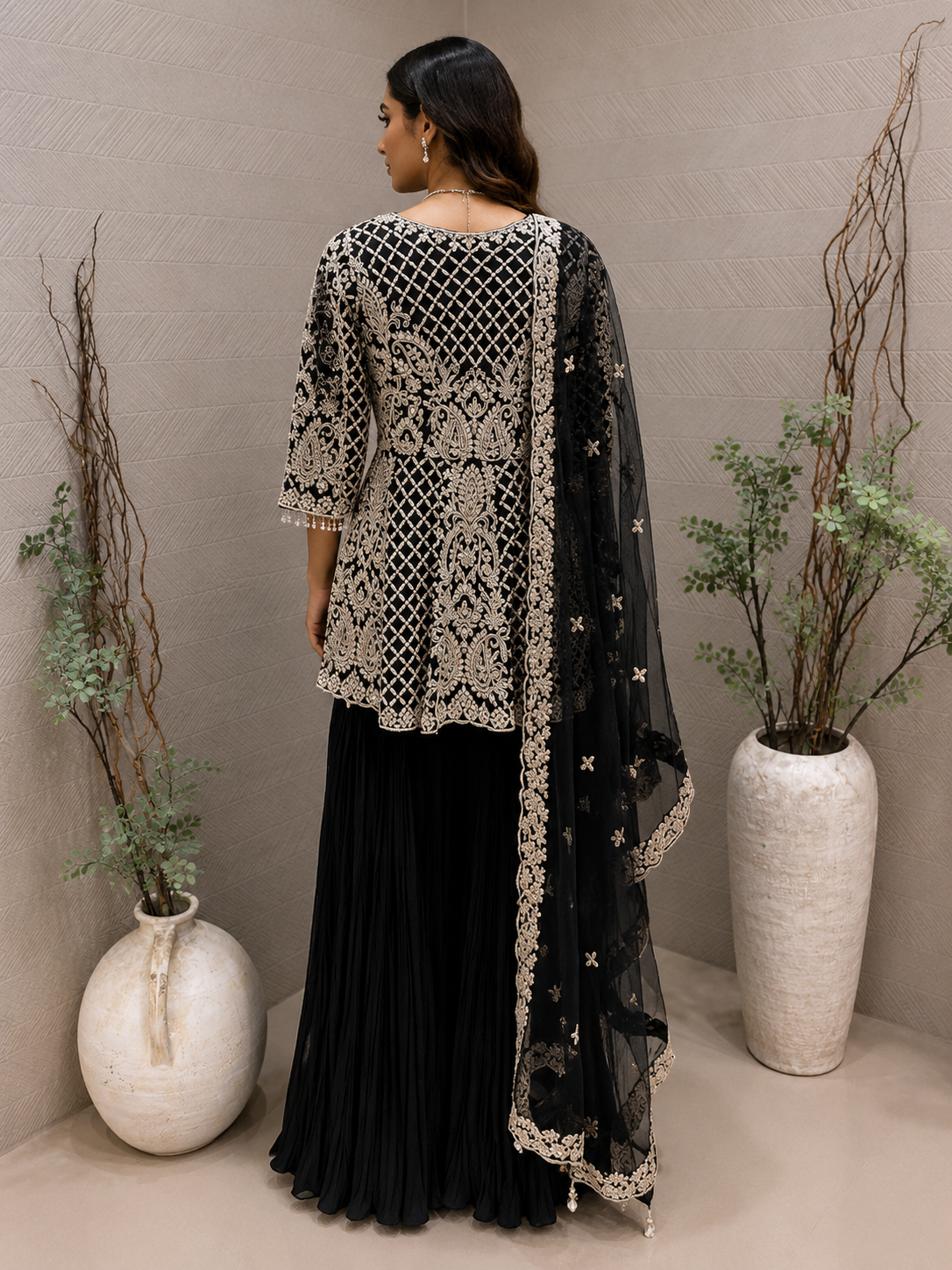 Midnight black Sharara set