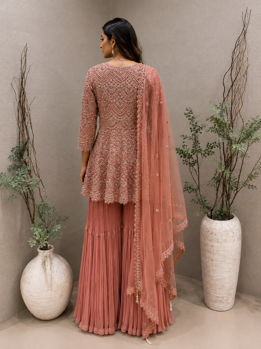 Blush rose embroidered Sharara set