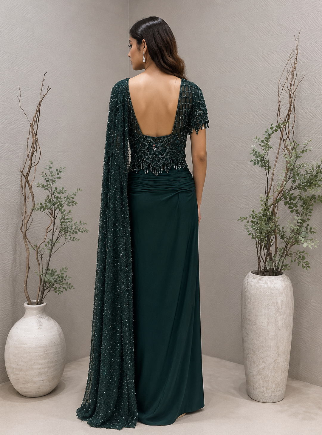 Emerald Green Drape Saree