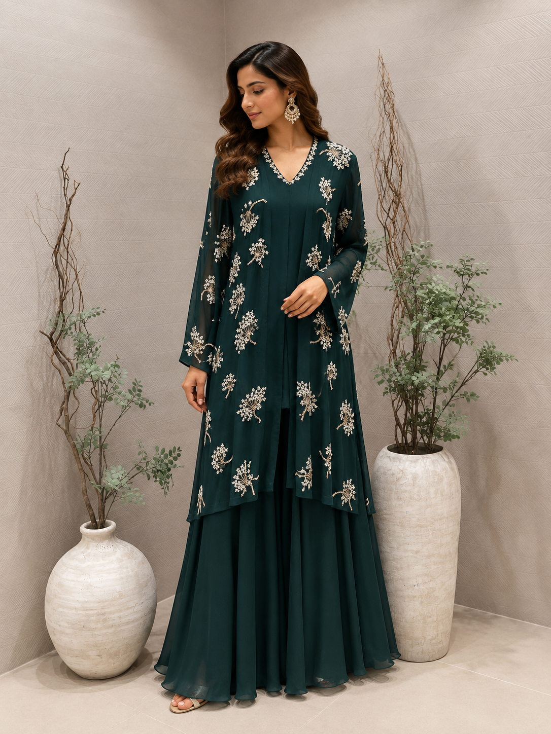Emerald green jacket Sharara set