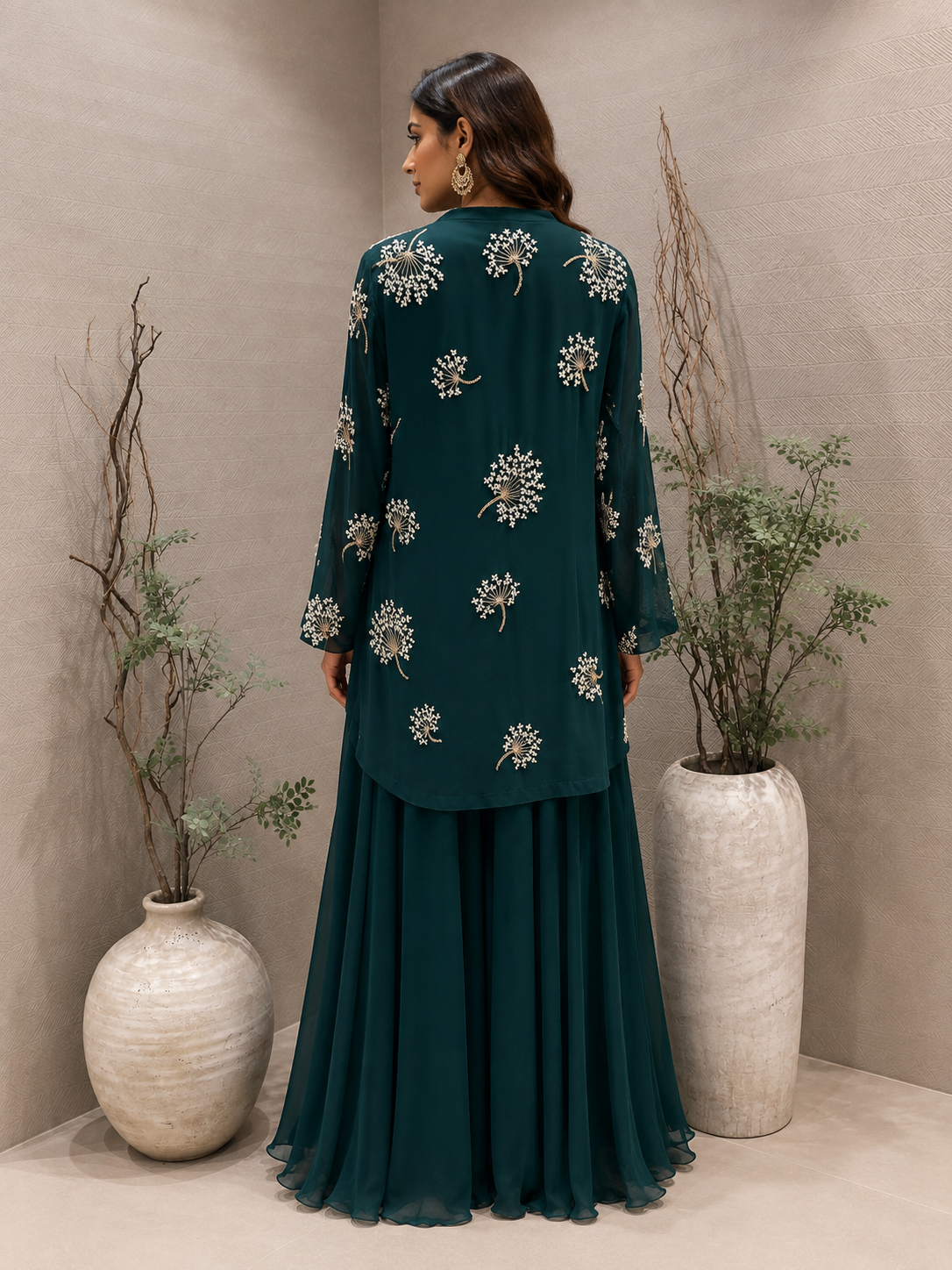 Emerald green jacket Sharara set