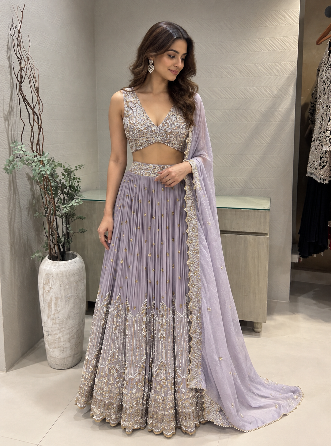 Lilac Pearl Zardozi Lehenga Set