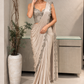 Champagne Gold Satin Draped Gown With Embellished Corset