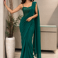 Emerald Green Satin Organza Pre Draped Saree with Tassle Blouse