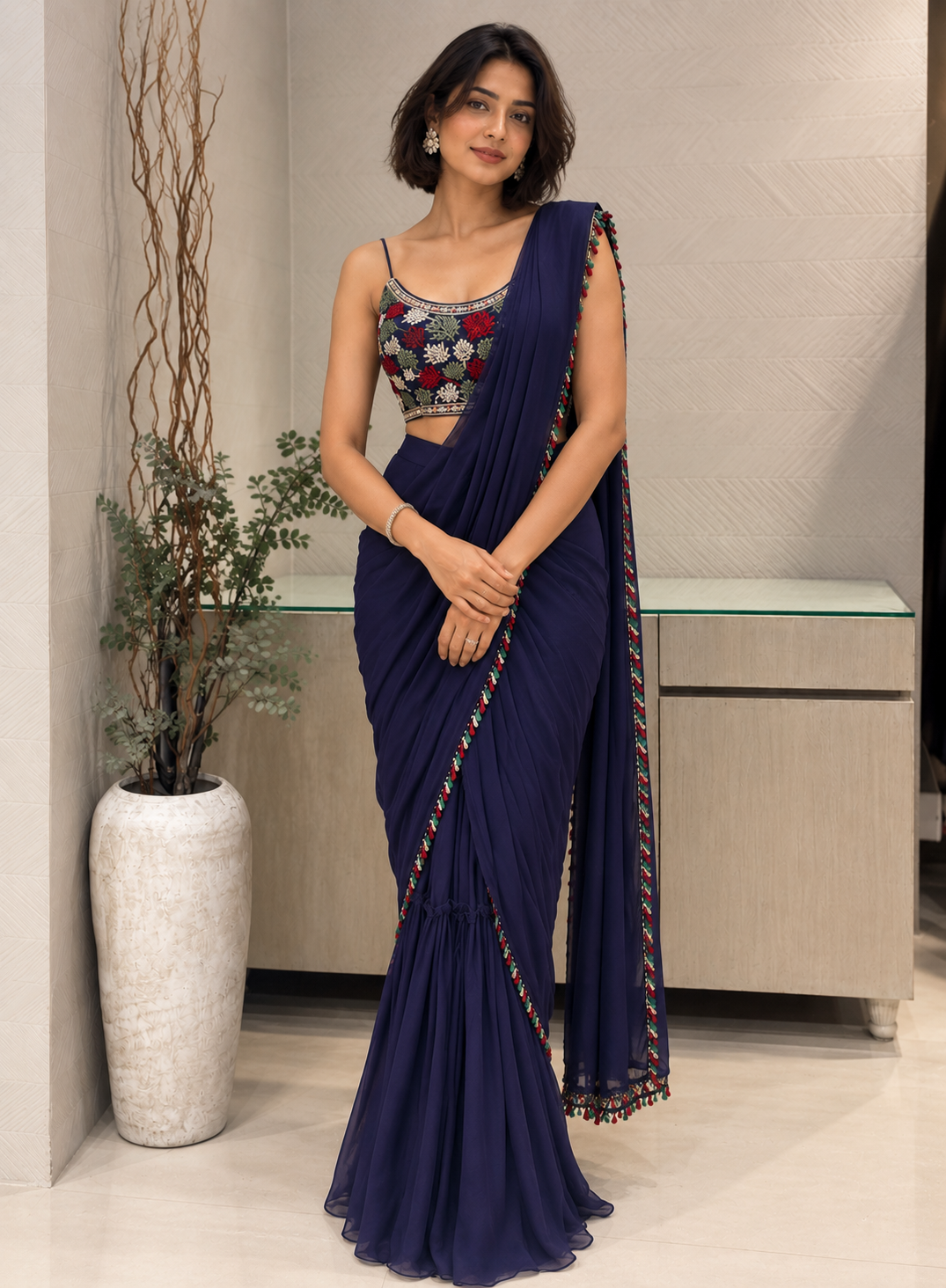 Deep Purple Pre Stitched Saree