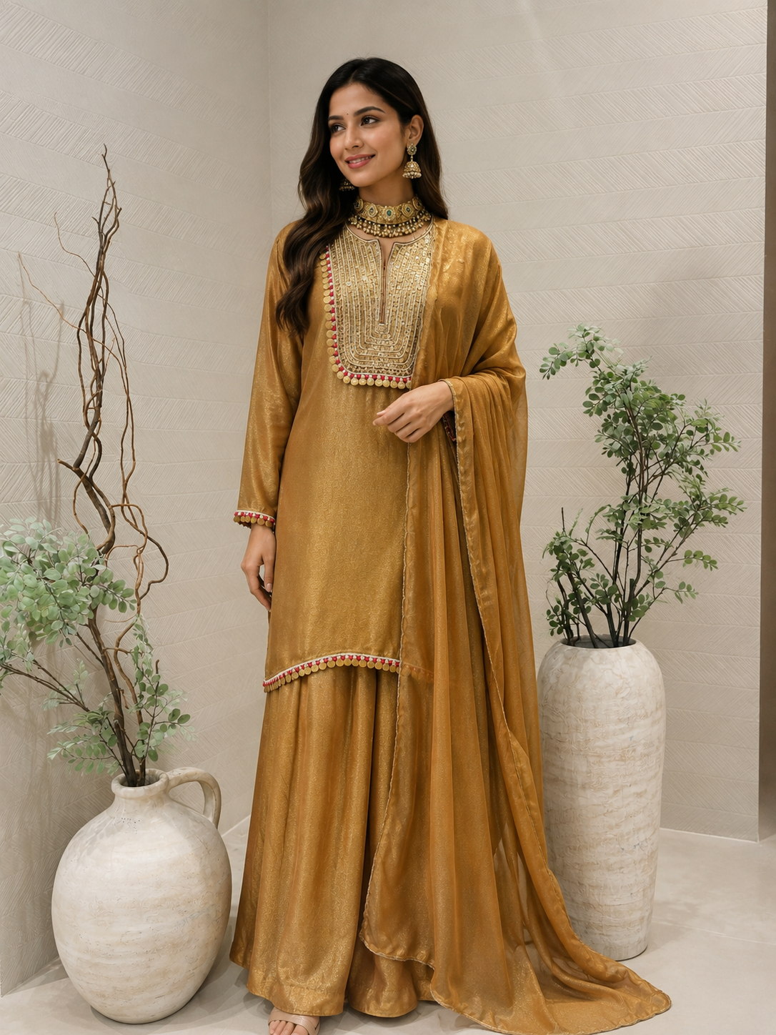 Antique Gold Tissue Coin Sharara Set