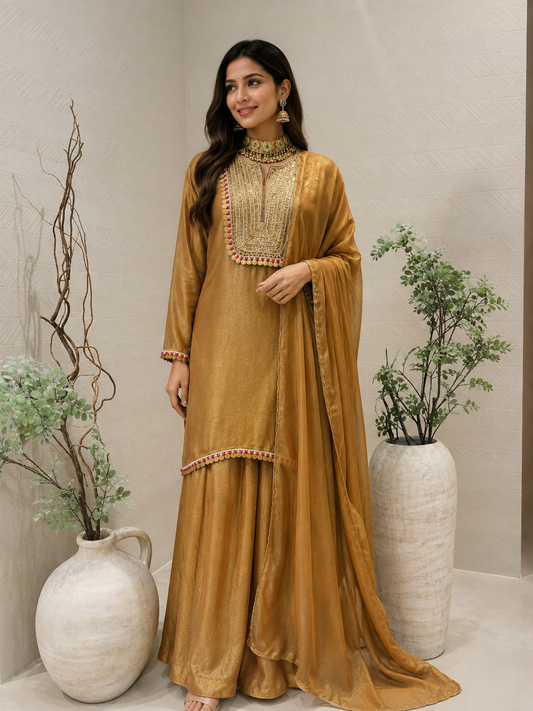Antique Gold Tissue Coin Sharara Set
