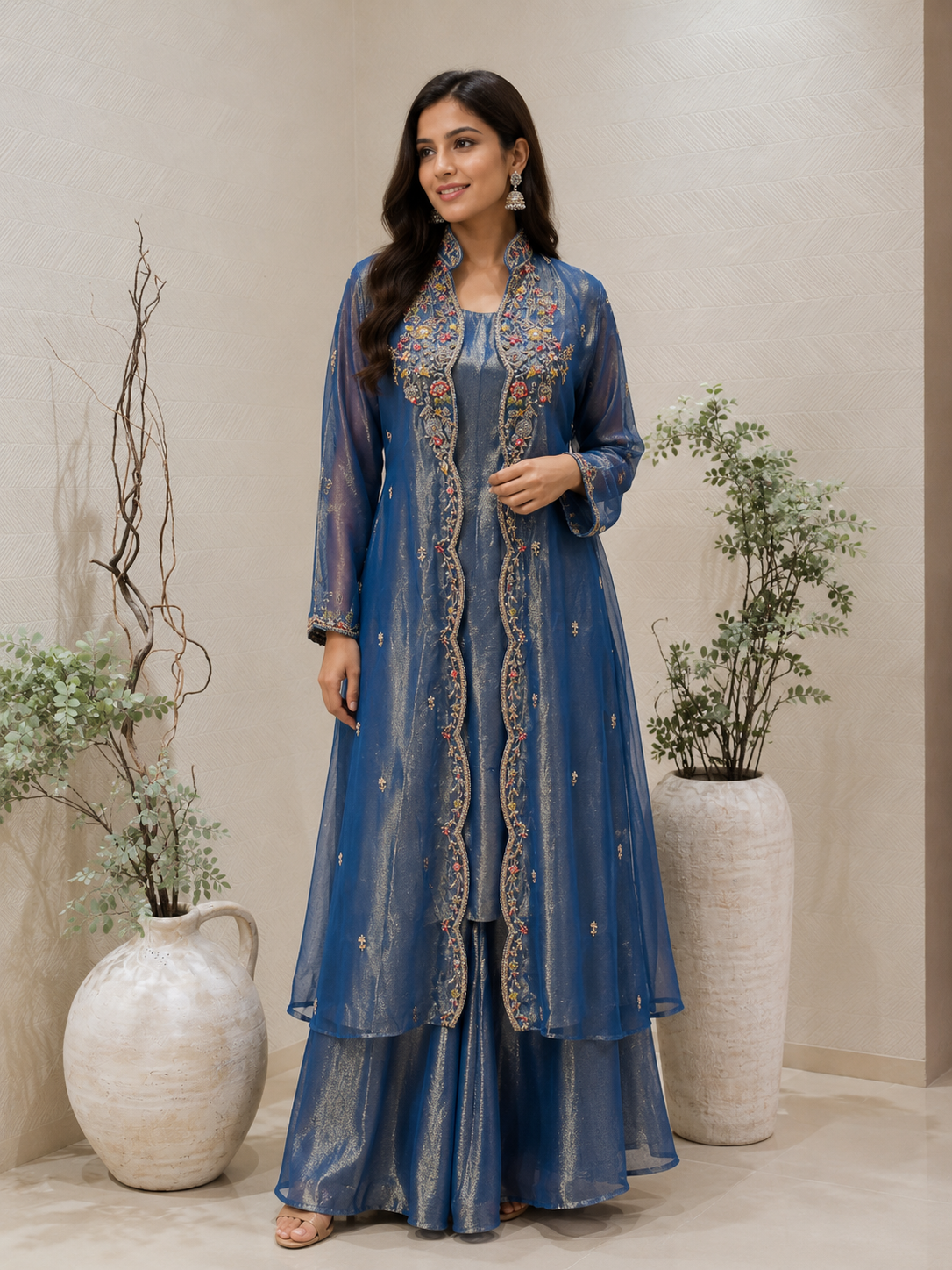 Blue Tissue Jacket Set
