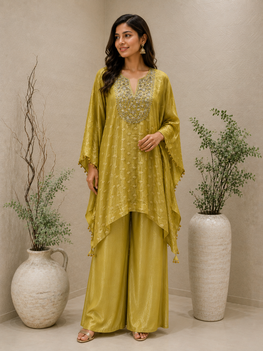 Gold Banarsi Kaftan Set