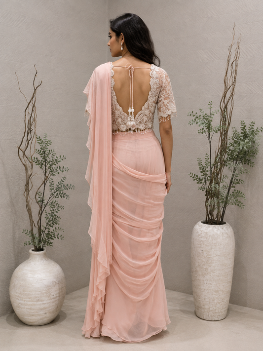 Blush Pink Ruffle Saree