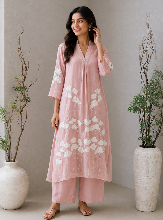 Blush Pink Appliqué Kurta Set
