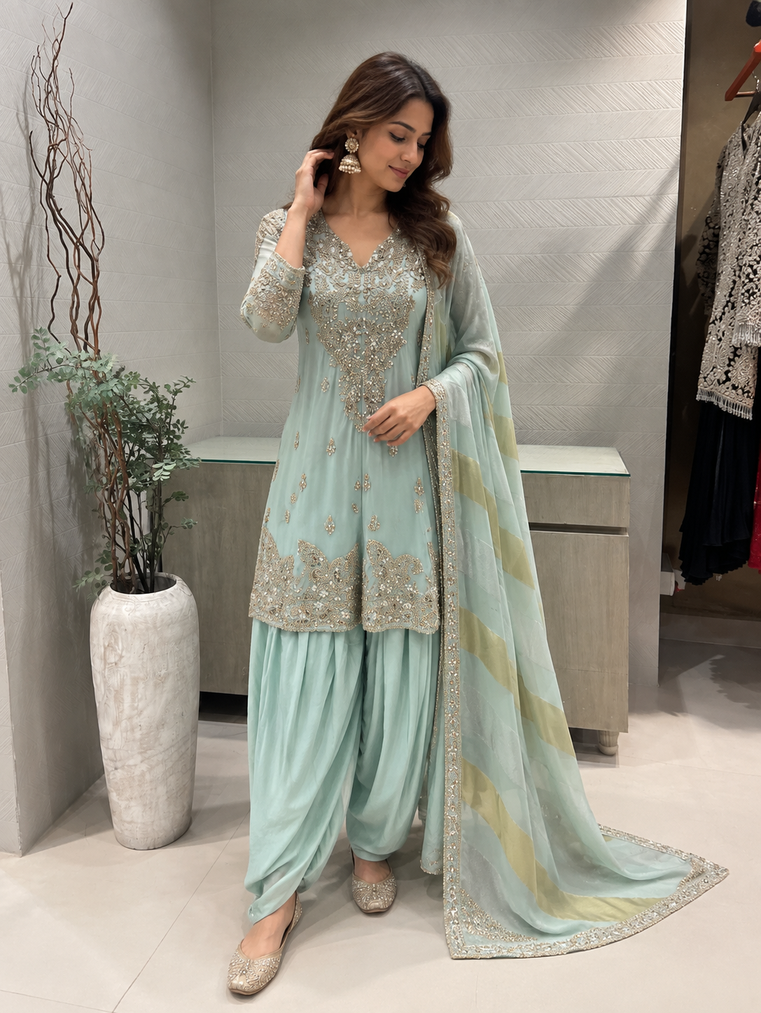 Powder Blue Gota Dhoti Suit Set