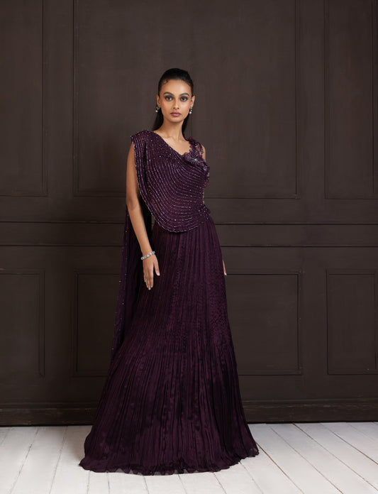 PLUM BEADED LEHENGA SET