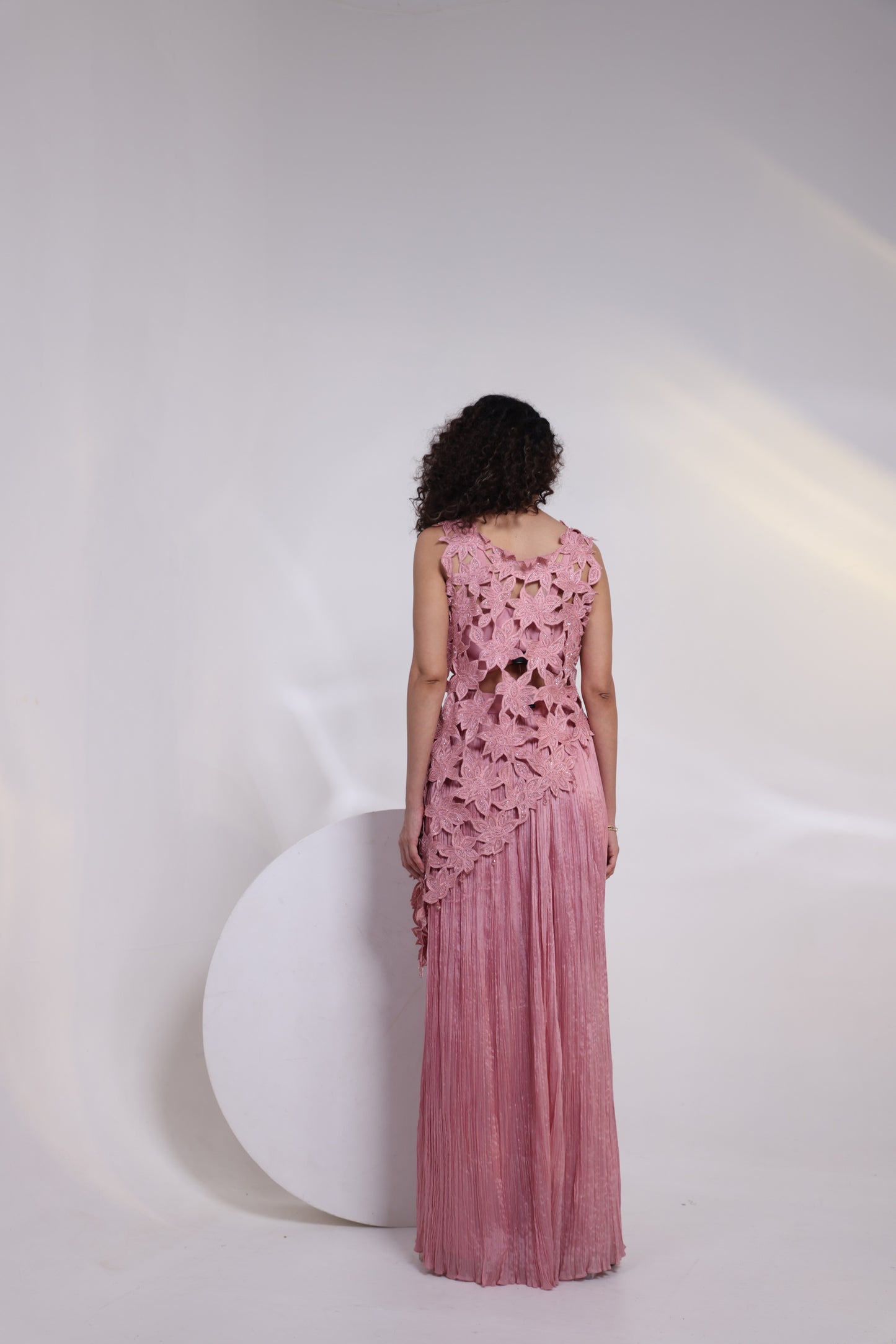 Pink Cutowrk Crushed Pants Set