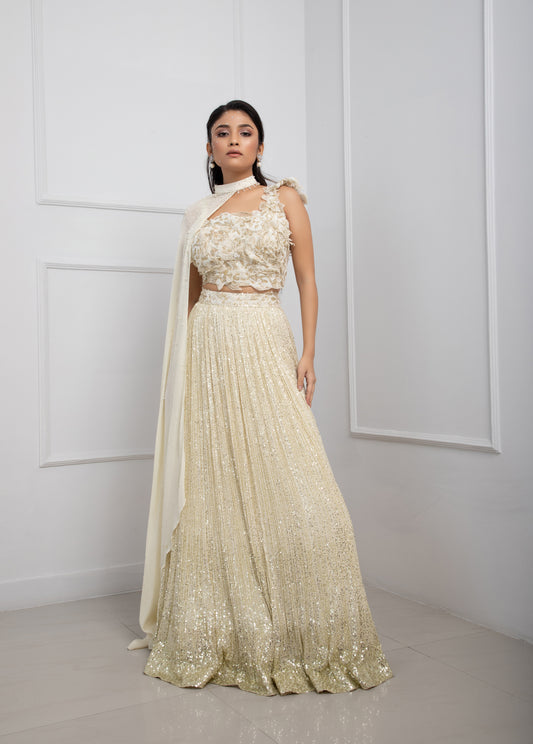 IVORY BLOSSOMSHIMMER LEHENGA SET