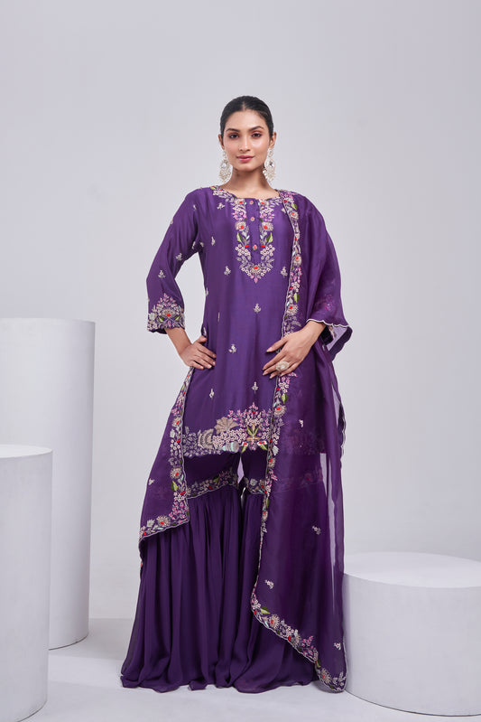 Purple Georgette Sharara Set