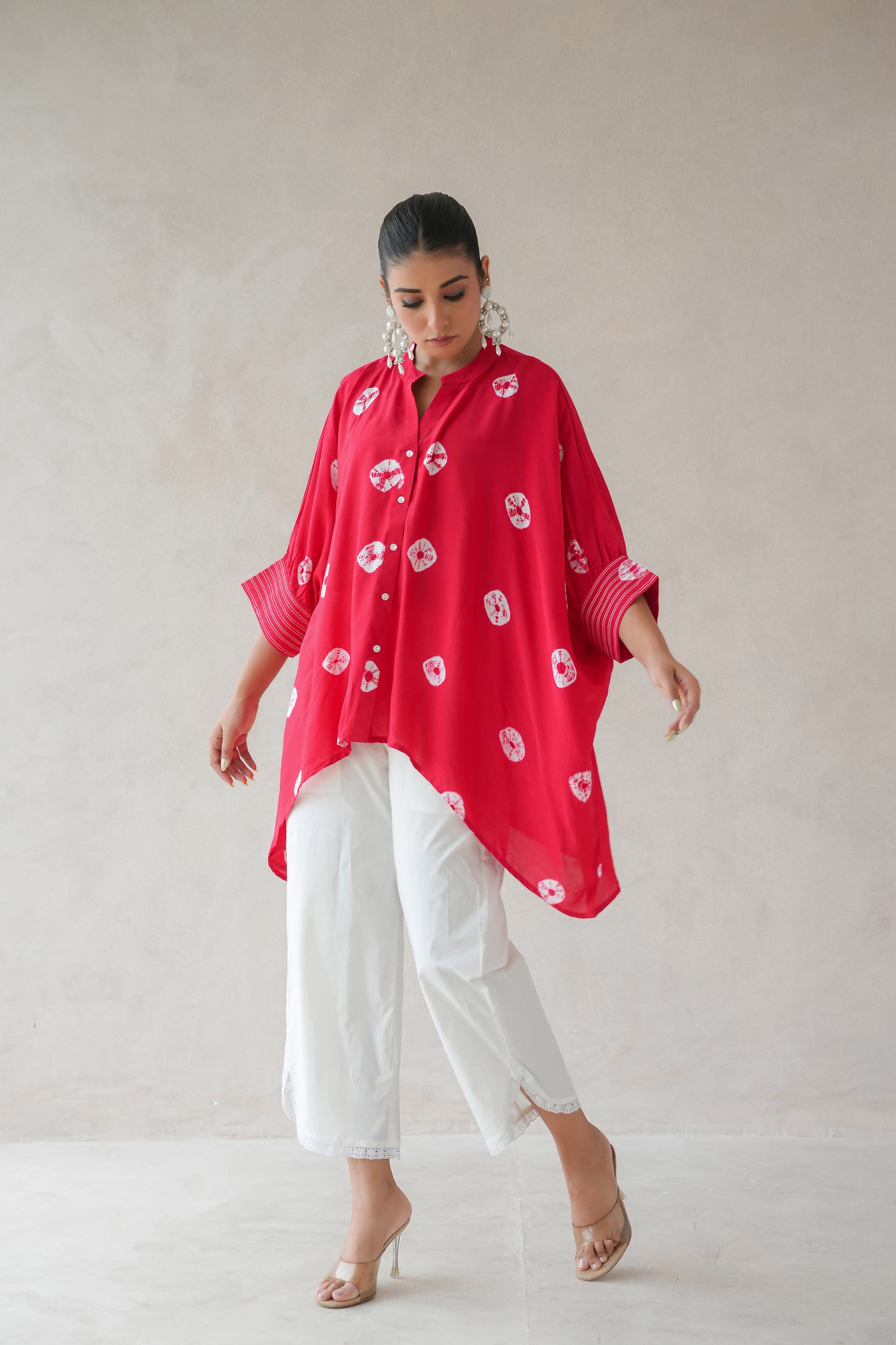 Bandhani Kaftan Shirt (Red)