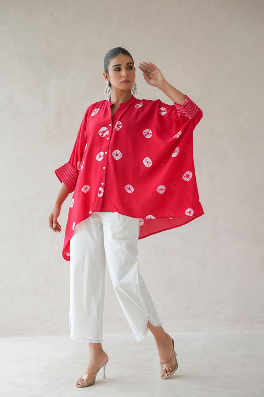 Bandhani Kaftan Shirt (Red)