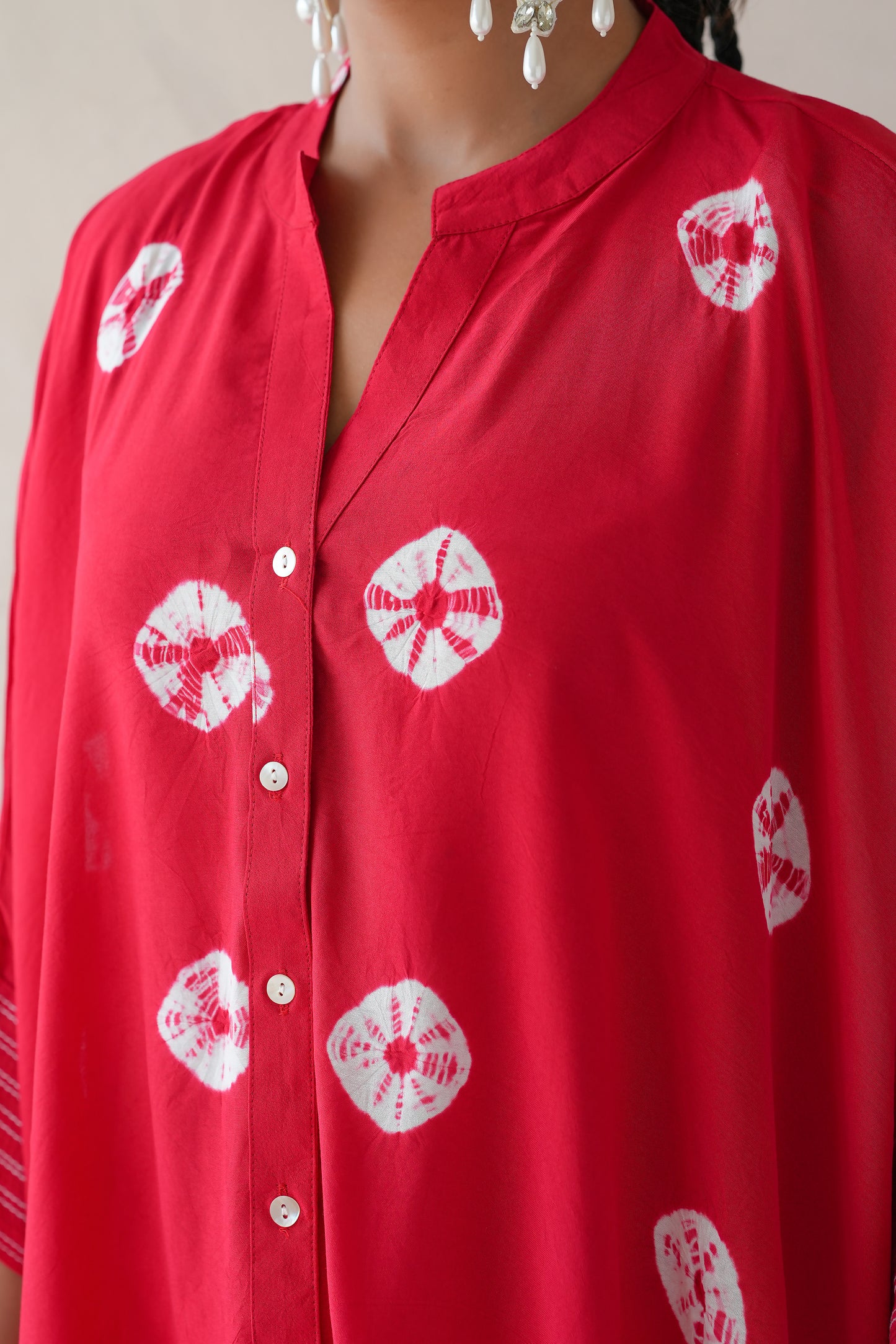 Bandhani Kaftan Shirt (Red)