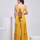 Multicolour Bohemian Corset with Mustard flared pants