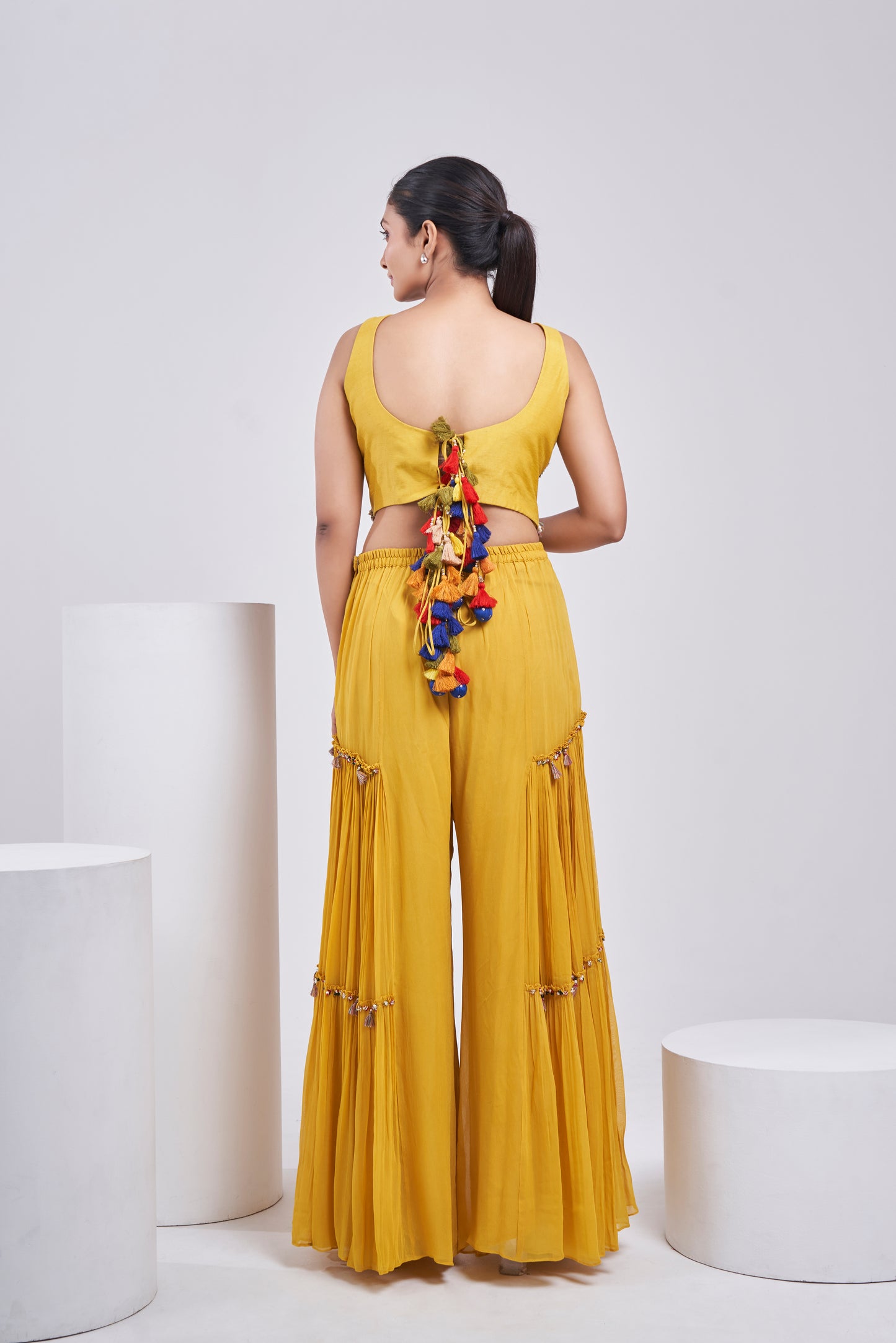 Multicolour Bohemian Corset with Mustard flared pants