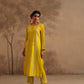 Lemon Yellow Chanderi Suit with embroidered panels