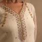 Dutch White Crushed Muslin Kurta with Zardozi and Gota embroidery