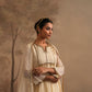 Dutch White Crushed Muslin Kurta with Zardozi and Gota lines yoke
