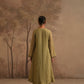 Olive Green Crushed Muslin Kurta with Zardozi and Gota Yoke